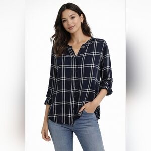Lucky Brand Navy & White Plaid Henley Button-Down Shirt
